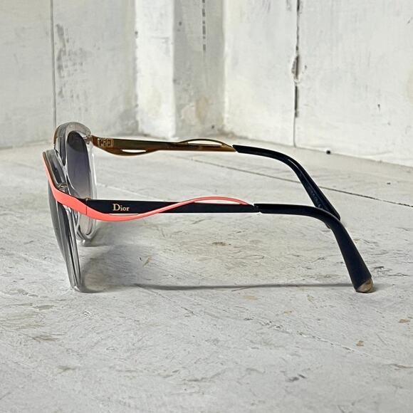Dior Metaleyes 1 6OCIZ Transparent/Coral/Black Frame Gray Lens Round Sunglasses - Picture 3 of 5